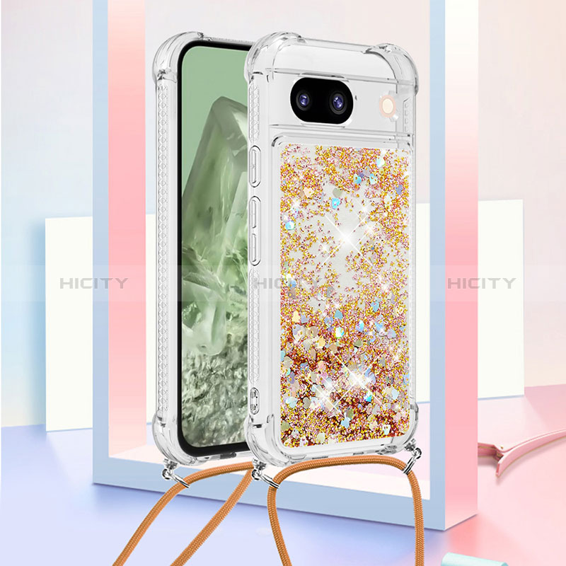 Coque Silicone Housse Etui Gel Bling-Bling avec Laniere Strap YB3 pour Google Pixel 8a 5G Or Plus