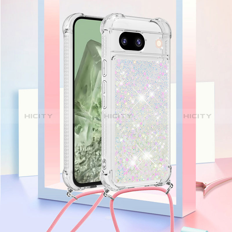 Coque Silicone Housse Etui Gel Bling-Bling avec Laniere Strap YB3 pour Google Pixel 8a 5G Plus