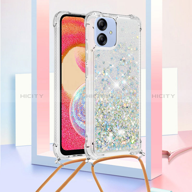 Coque Silicone Housse Etui Gel Bling-Bling avec Laniere Strap YB3 pour Samsung Galaxy A04 4G Bleu Clair Plus