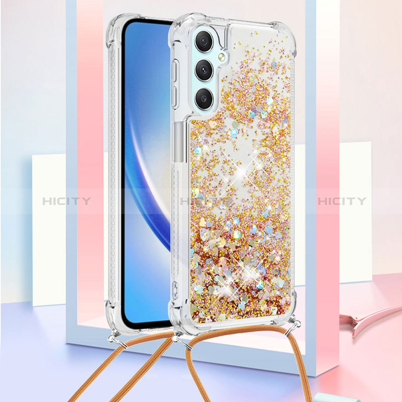 Coque Silicone Housse Etui Gel Bling-Bling avec Laniere Strap YB3 pour Samsung Galaxy A24 4G Or Plus