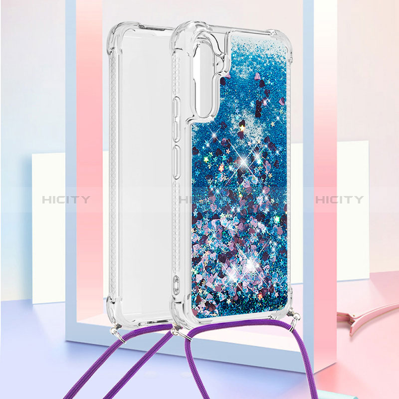 Coque Silicone Housse Etui Gel Bling-Bling avec Laniere Strap YB3 pour Samsung Galaxy A34 5G Bleu Plus