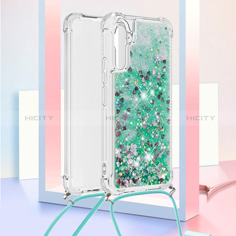 Coque Silicone Housse Etui Gel Bling-Bling avec Laniere Strap YB3 pour Samsung Galaxy A34 5G Vert Plus