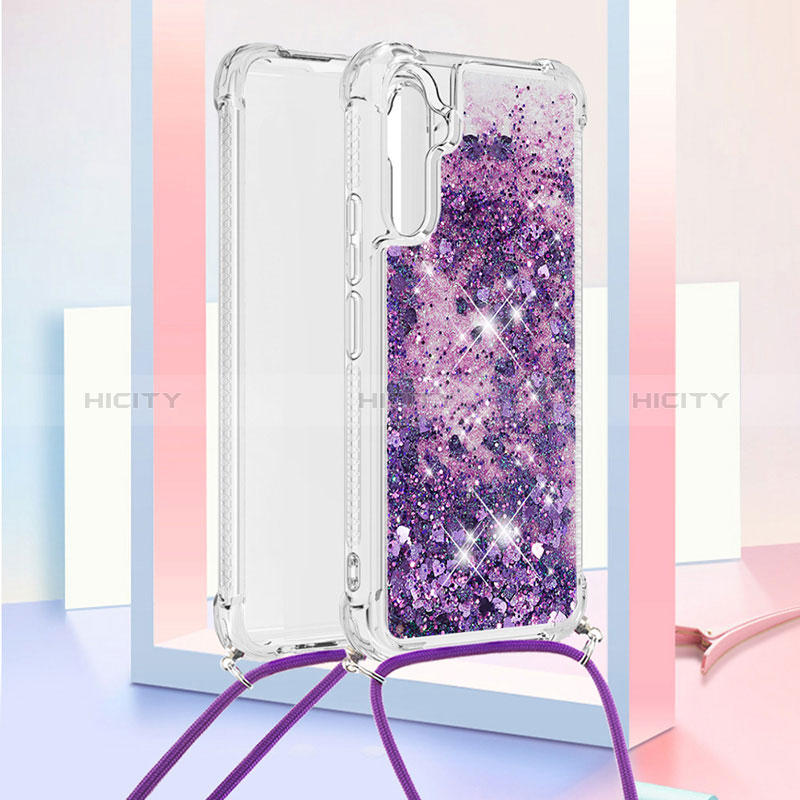 Coque Silicone Housse Etui Gel Bling-Bling avec Laniere Strap YB3 pour Samsung Galaxy A34 5G Violet Plus