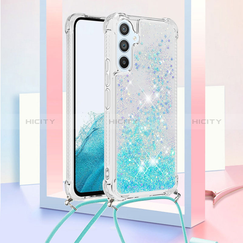 Coque Silicone Housse Etui Gel Bling-Bling avec Laniere Strap YB3 pour Samsung Galaxy A54 5G Bleu Ciel Plus