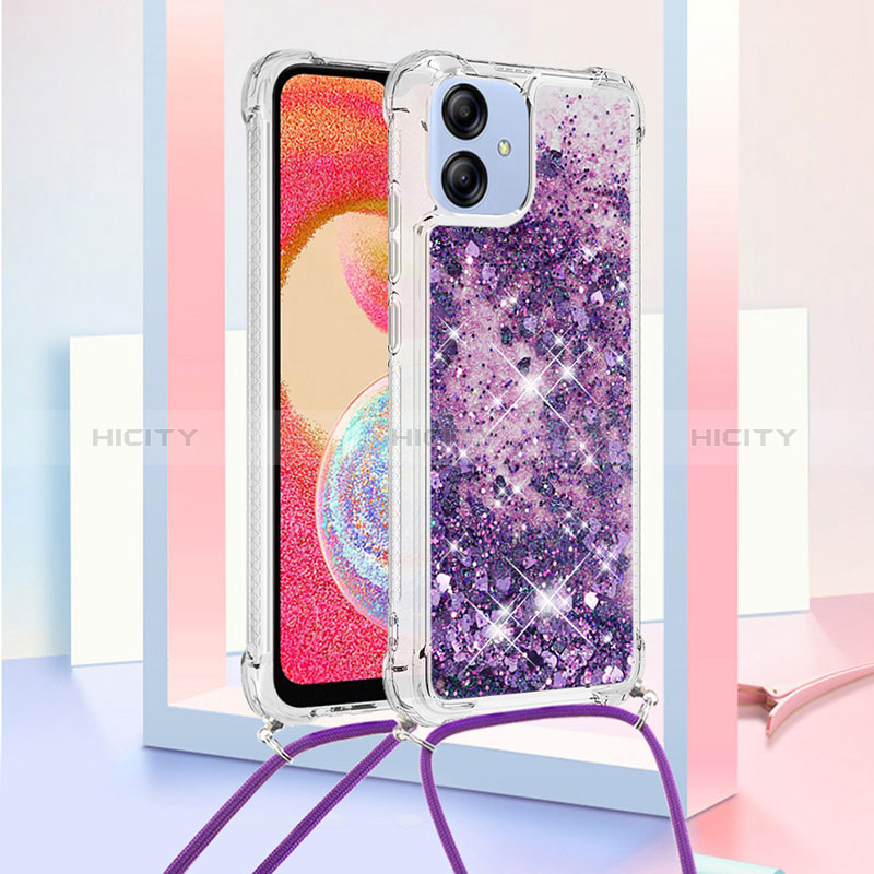 Coque Silicone Housse Etui Gel Bling-Bling avec Laniere Strap YB3 pour Samsung Galaxy M04 Violet Plus