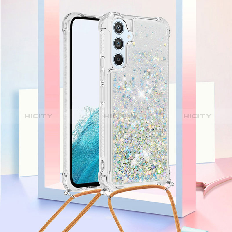 Coque Silicone Housse Etui Gel Bling-Bling avec Laniere Strap YB3 pour Samsung Galaxy Quantum4 5G Bleu Clair Plus