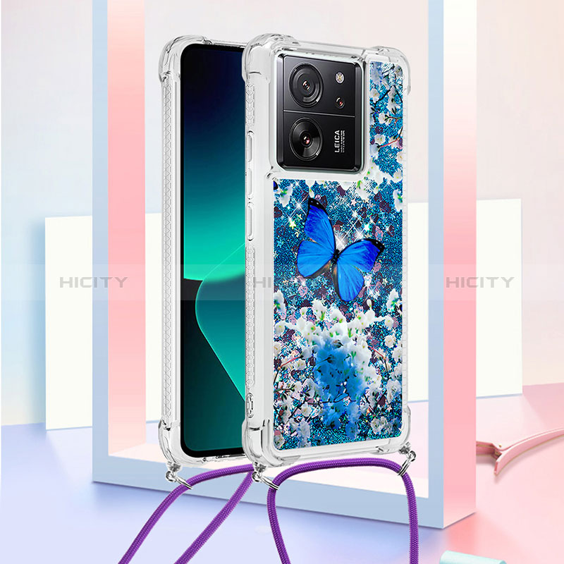 Coque Silicone Housse Etui Gel Bling-Bling avec Laniere Strap YB3 pour Xiaomi Mi 13T 5G Bleu Plus