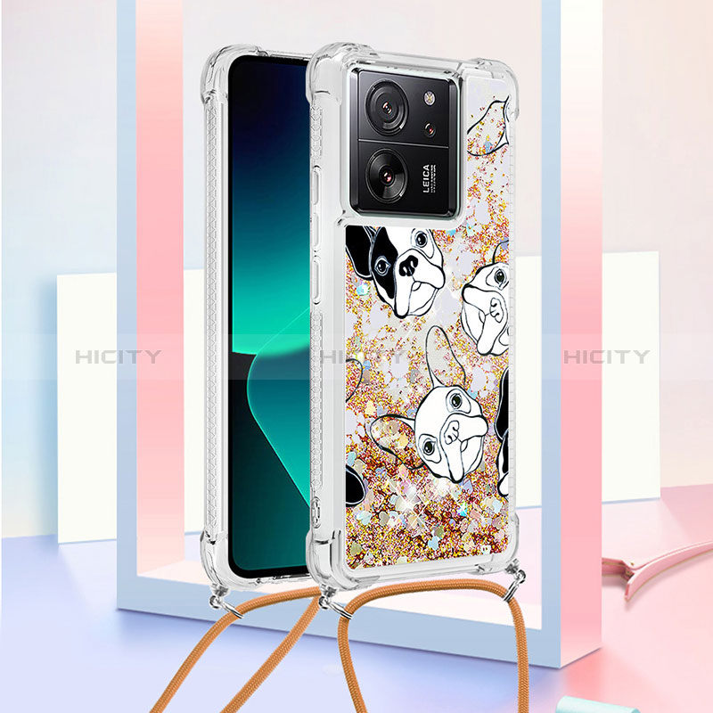 Coque Silicone Housse Etui Gel Bling-Bling avec Laniere Strap YB3 pour Xiaomi Mi 13T 5G Or Plus