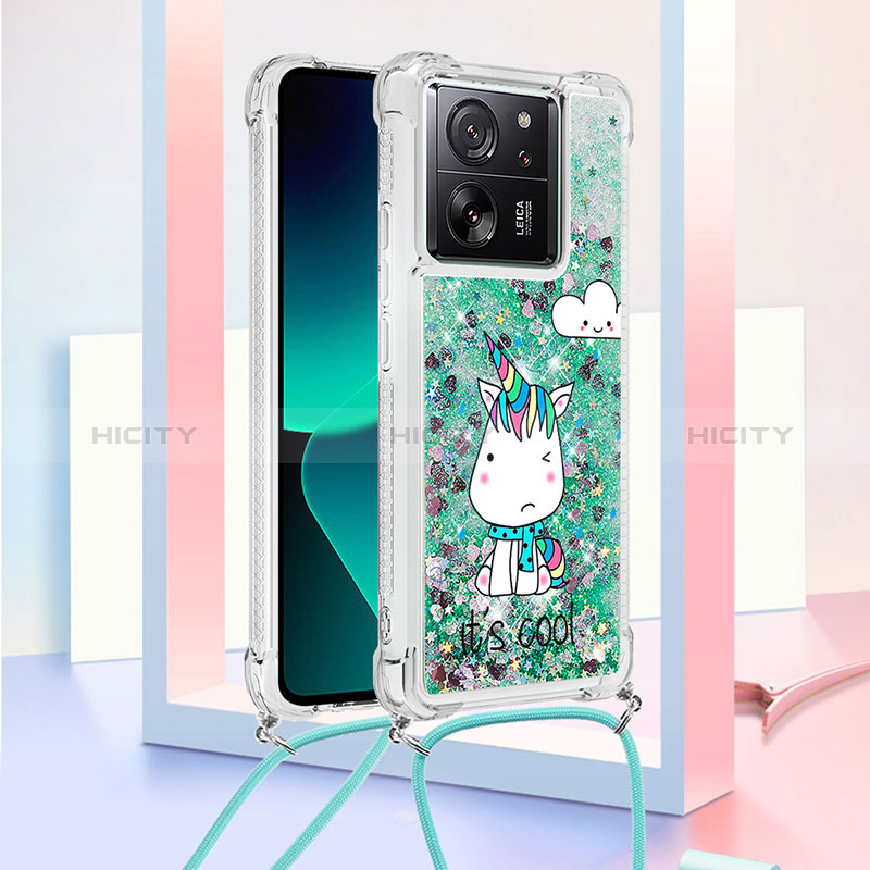 Coque Silicone Housse Etui Gel Bling-Bling avec Laniere Strap YB3 pour Xiaomi Mi 13T 5G Vert Plus