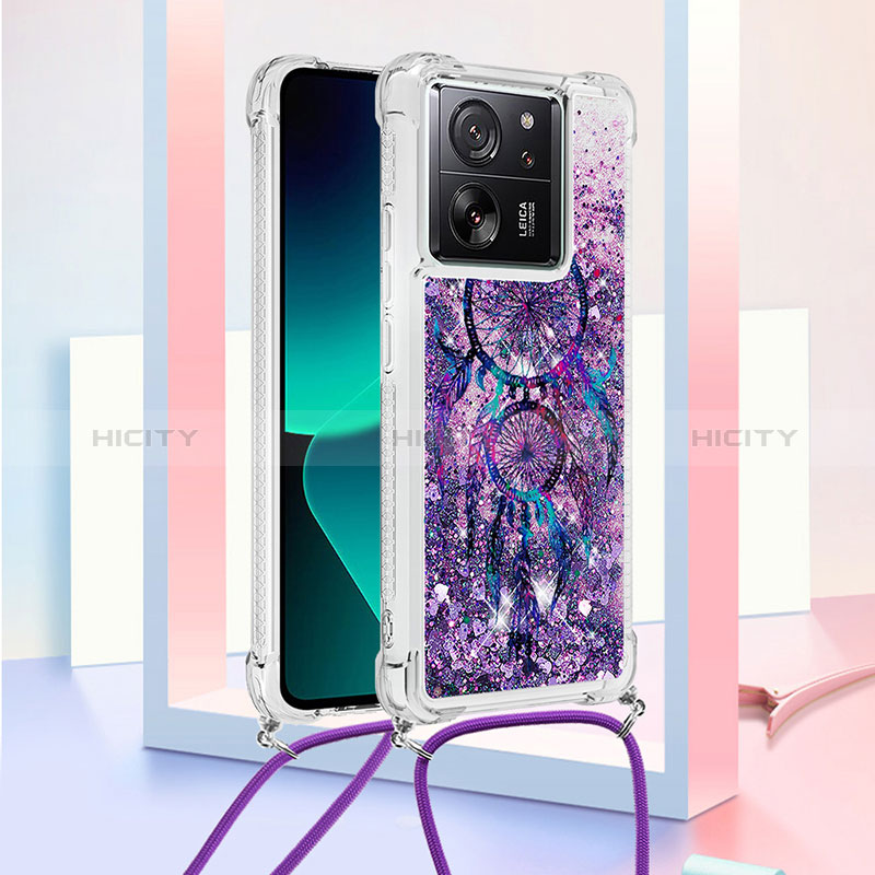 Coque Silicone Housse Etui Gel Bling-Bling avec Laniere Strap YB3 pour Xiaomi Mi 13T 5G Violet Plus