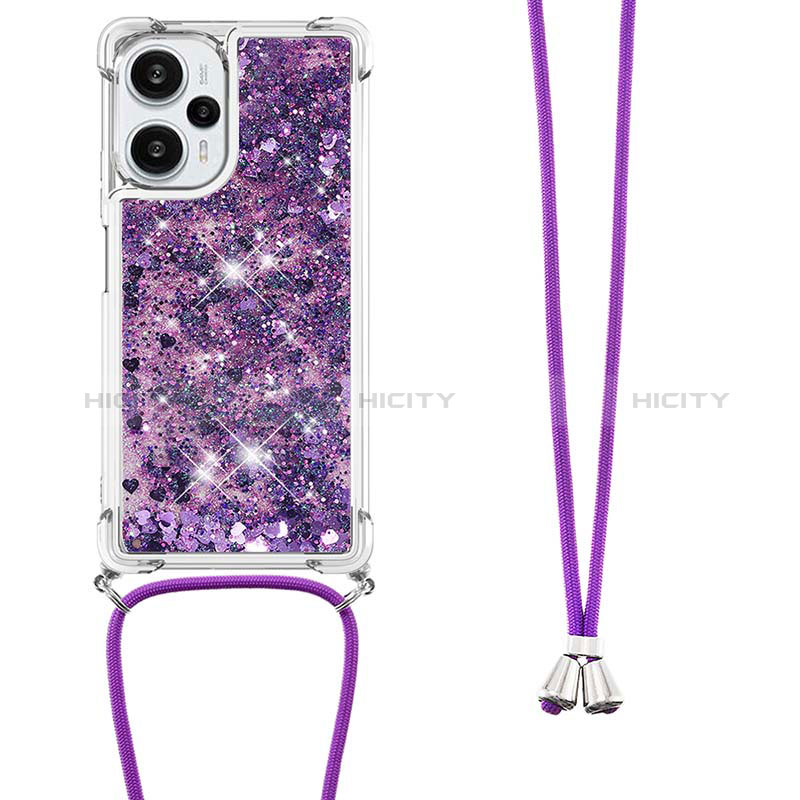 Coque Silicone Housse Etui Gel Bling-Bling avec Laniere Strap YB3 pour Xiaomi Poco F5 5G Violet Plus