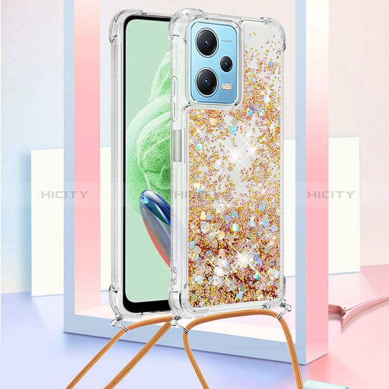 Coque Silicone Housse Etui Gel Bling-Bling avec Laniere Strap YB3 pour Xiaomi Redmi Note 12 5G Or Plus