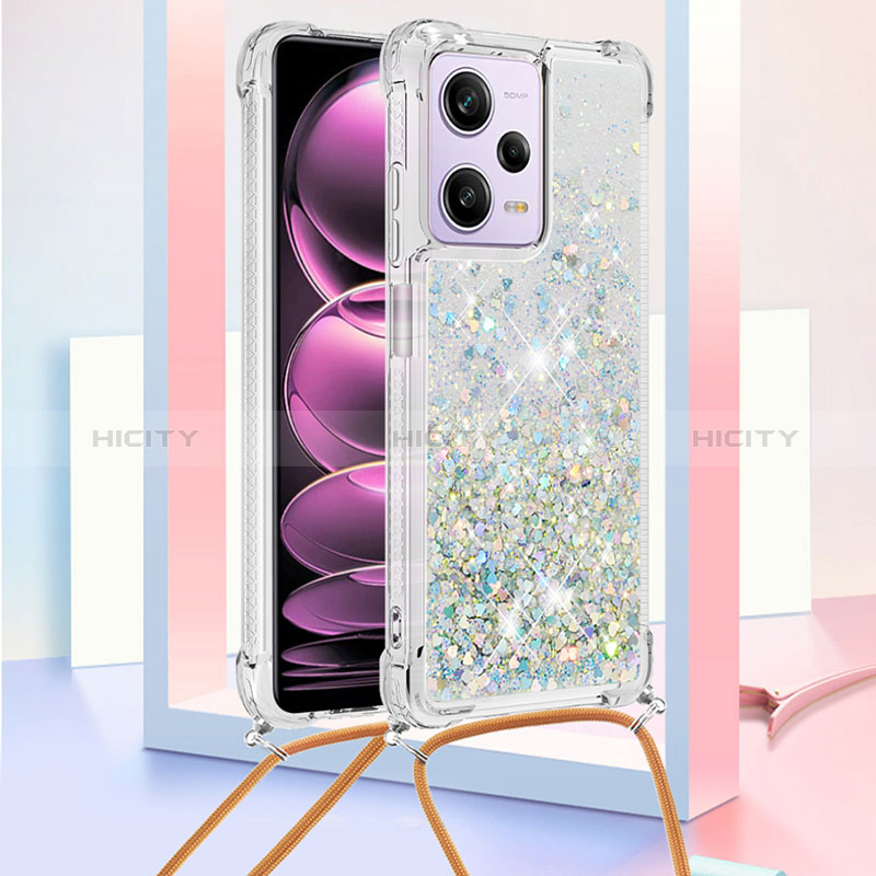 Coque Silicone Housse Etui Gel Bling-Bling avec Laniere Strap YB3 pour Xiaomi Redmi Note 12 Pro 5G Bleu Clair Plus