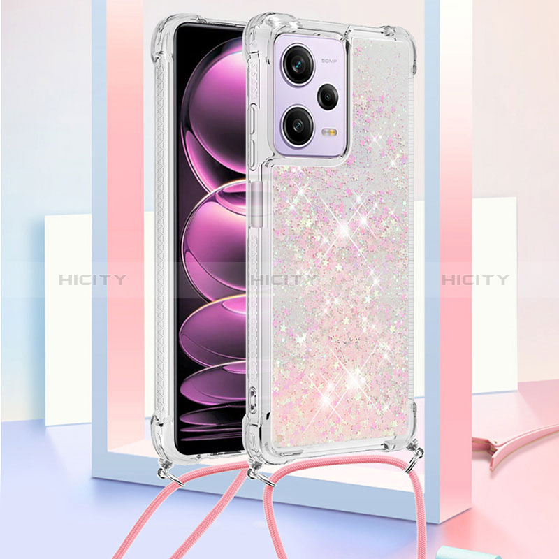 Coque Silicone Housse Etui Gel Bling-Bling avec Laniere Strap YB3 pour Xiaomi Redmi Note 12 Pro 5G Rose Plus