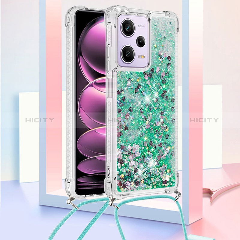 Coque Silicone Housse Etui Gel Bling-Bling avec Laniere Strap YB3 pour Xiaomi Redmi Note 12 Pro 5G Vert Plus