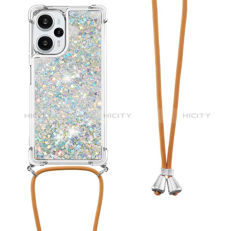 Coque Silicone Housse Etui Gel Bling-Bling avec Laniere Strap YB3 pour Xiaomi Redmi Note 12 Turbo 5G Bleu Clair Plus