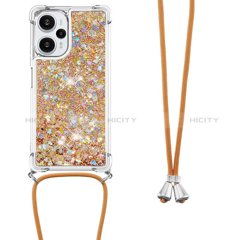 Coque Silicone Housse Etui Gel Bling-Bling avec Laniere Strap YB3 pour Xiaomi Redmi Note 12 Turbo 5G Or Plus