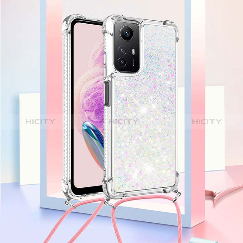 Coque Silicone Housse Etui Gel Bling-Bling avec Laniere Strap YB3 pour Xiaomi Redmi Note 12S Argent Plus