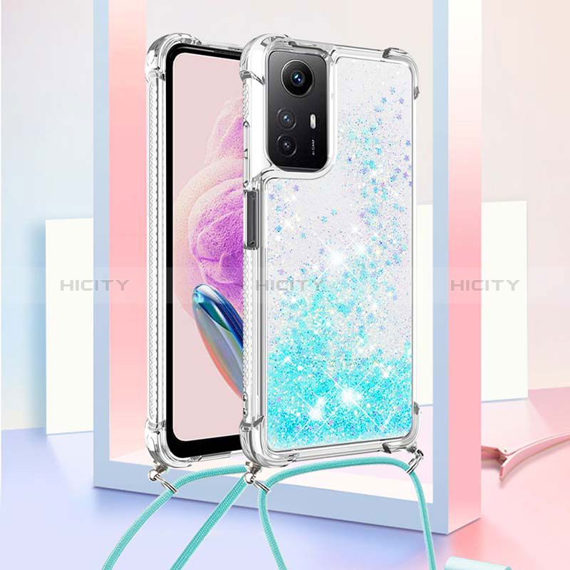 Coque Silicone Housse Etui Gel Bling-Bling avec Laniere Strap YB3 pour Xiaomi Redmi Note 12S Bleu Clair Plus