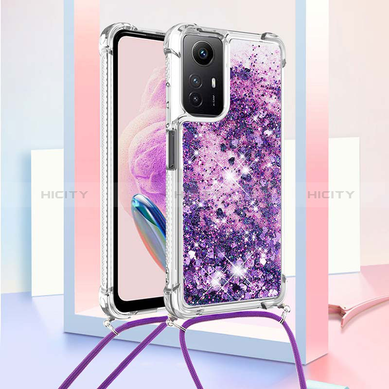 Coque Silicone Housse Etui Gel Bling-Bling avec Laniere Strap YB3 pour Xiaomi Redmi Note 12S Violet Plus