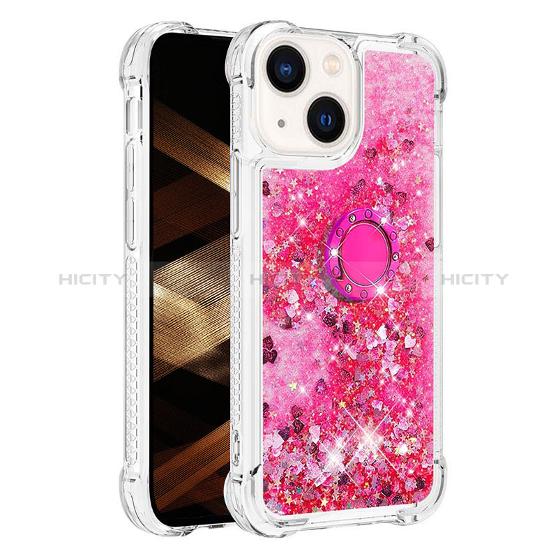 Coque Silicone Housse Etui Gel Bling-Bling avec Support Bague Anneau S01 pour Apple iPhone 13 Plus