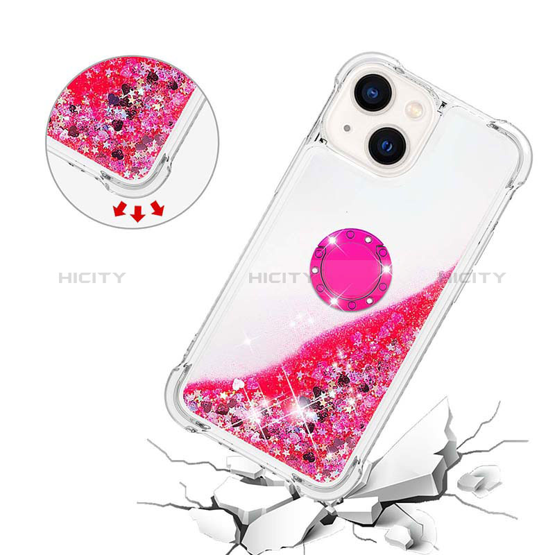 Coque Silicone Housse Etui Gel Bling-Bling avec Support Bague Anneau S01 pour Apple iPhone 13 Plus