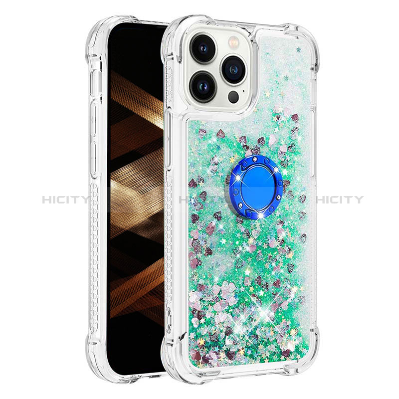 Coque Silicone Housse Etui Gel Bling-Bling avec Support Bague Anneau S01 pour Apple iPhone 13 Pro Max Plus