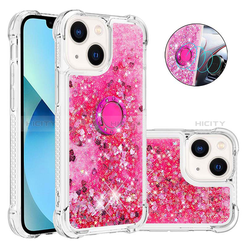 Coque Silicone Housse Etui Gel Bling-Bling avec Support Bague Anneau S01 pour Apple iPhone 14 Plus