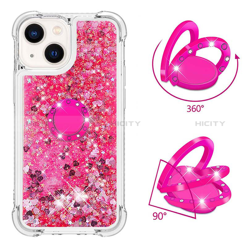 Coque Silicone Housse Etui Gel Bling-Bling avec Support Bague Anneau S01 pour Apple iPhone 14 Plus