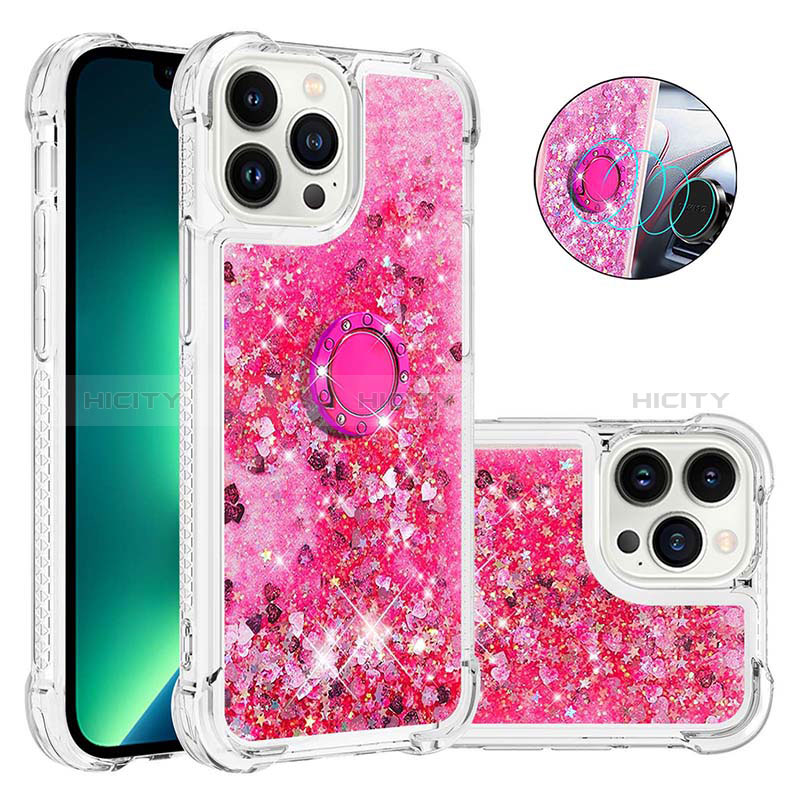 Coque Silicone Housse Etui Gel Bling-Bling avec Support Bague Anneau S01 pour Apple iPhone 14 Pro Plus