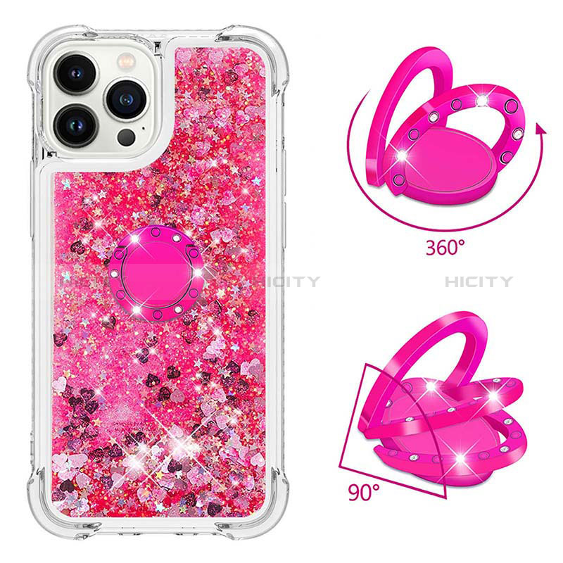 Coque Silicone Housse Etui Gel Bling-Bling avec Support Bague Anneau S01 pour Apple iPhone 15 Pro Plus