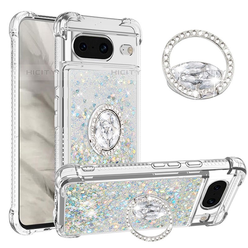 Coque Silicone Housse Etui Gel Bling-Bling avec Support Bague Anneau S01 pour Google Pixel 8 5G Plus