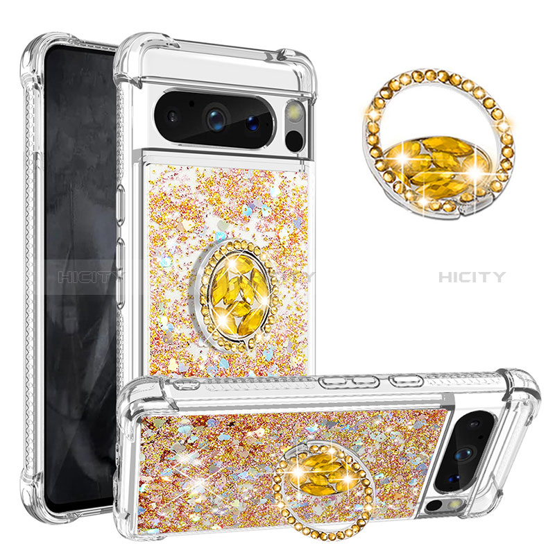 Coque Silicone Housse Etui Gel Bling-Bling avec Support Bague Anneau S01 pour Google Pixel 8 Pro 5G Plus