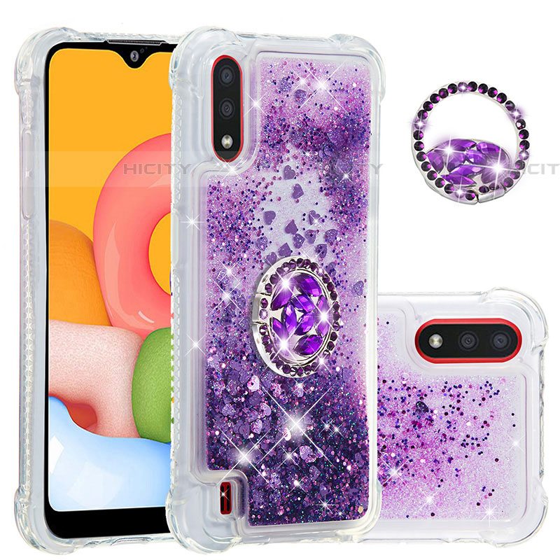 Coque Silicone Housse Etui Gel Bling-Bling avec Support Bague Anneau S01 pour Samsung Galaxy A01 SM-A015 Plus