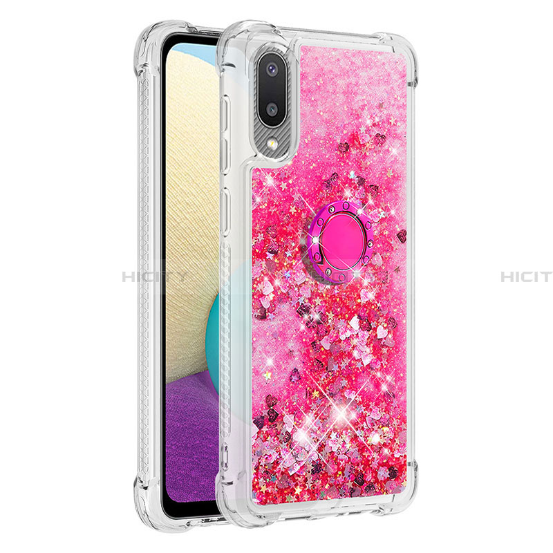 Coque Silicone Housse Etui Gel Bling-Bling avec Support Bague Anneau S01 pour Samsung Galaxy A02 Plus