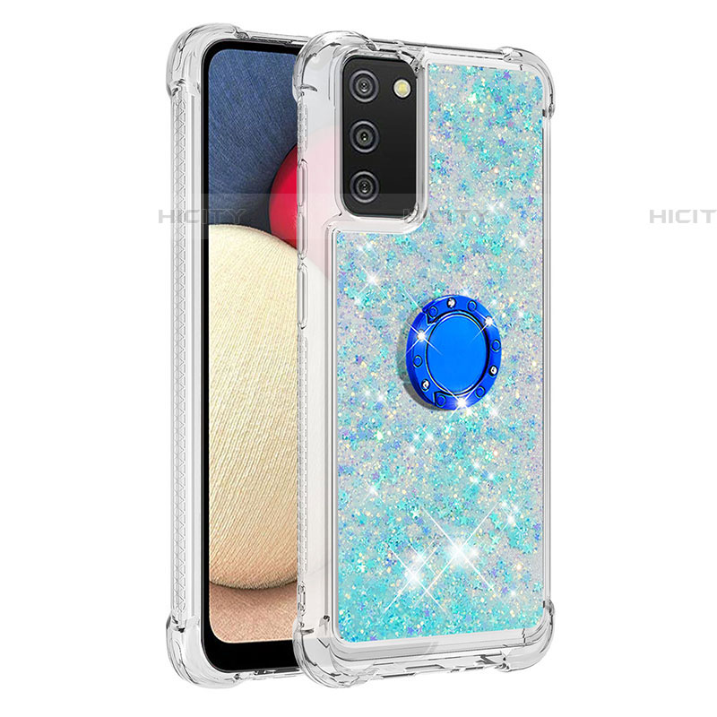 Coque Silicone Housse Etui Gel Bling-Bling avec Support Bague Anneau S01 pour Samsung Galaxy A03s Plus