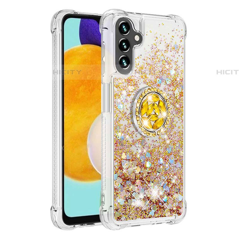 Coque Silicone Housse Etui Gel Bling-Bling avec Support Bague Anneau S01 pour Samsung Galaxy A04s Or Plus