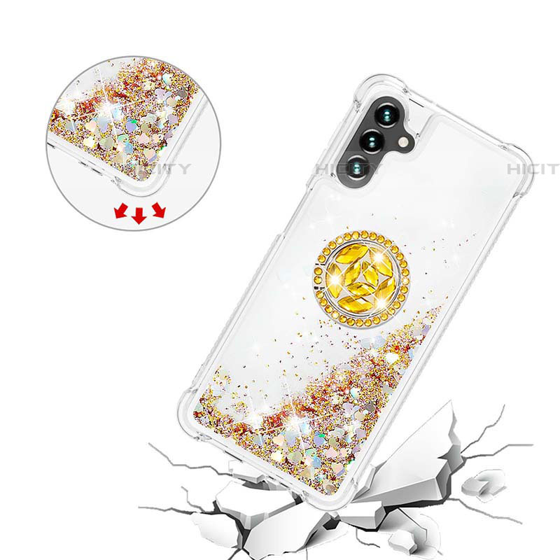 Coque Silicone Housse Etui Gel Bling-Bling avec Support Bague Anneau S01 pour Samsung Galaxy A04s Plus