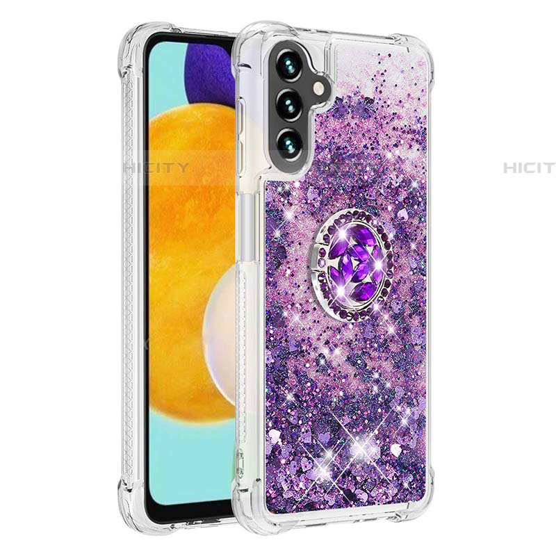 Coque Silicone Housse Etui Gel Bling-Bling avec Support Bague Anneau S01 pour Samsung Galaxy A04s Violet Plus