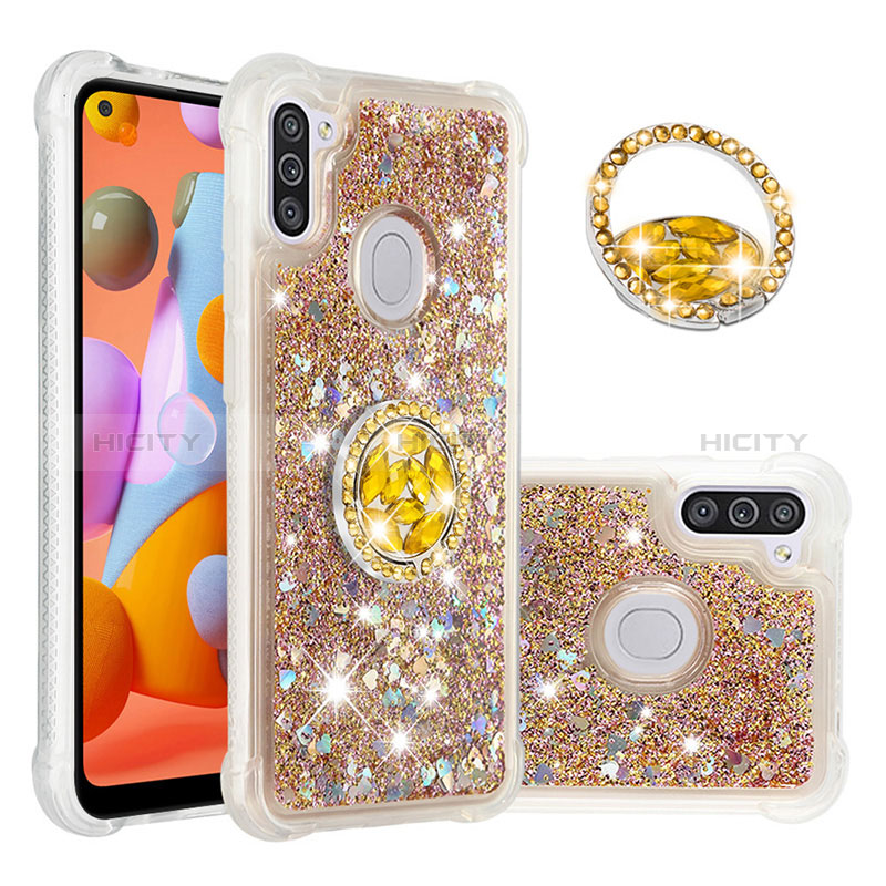 Coque Silicone Housse Etui Gel Bling-Bling avec Support Bague Anneau S01 pour Samsung Galaxy A11 Plus