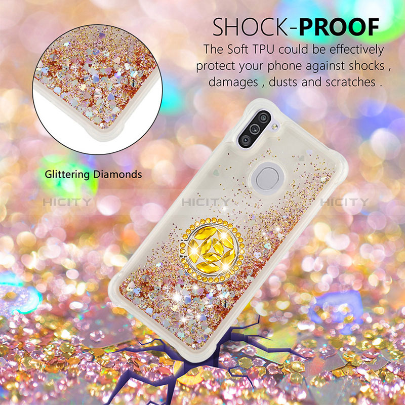 Coque Silicone Housse Etui Gel Bling-Bling avec Support Bague Anneau S01 pour Samsung Galaxy A11 Plus