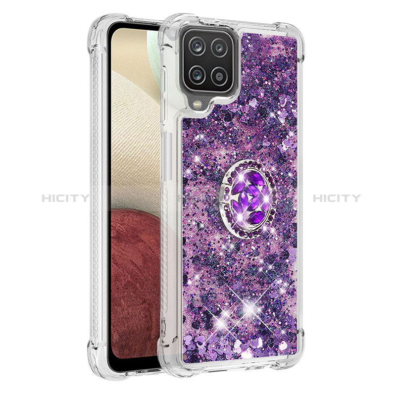 Coque Silicone Housse Etui Gel Bling-Bling avec Support Bague Anneau S01 pour Samsung Galaxy A12 Nacho Plus