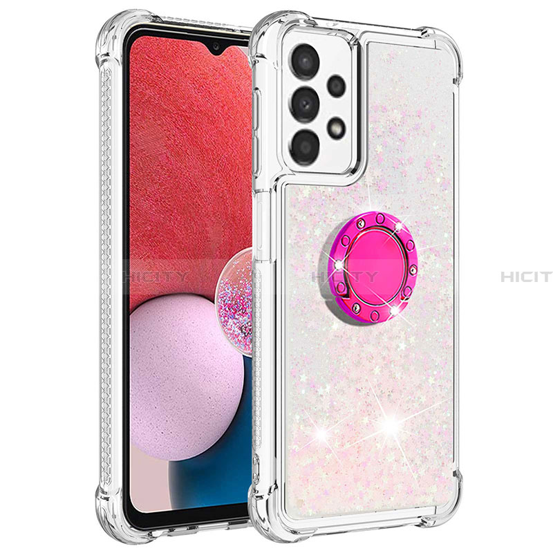 Coque Silicone Housse Etui Gel Bling-Bling avec Support Bague Anneau S01 pour Samsung Galaxy A13 4G Rose Plus