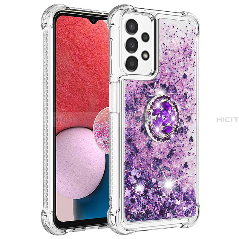 Coque Silicone Housse Etui Gel Bling-Bling avec Support Bague Anneau S01 pour Samsung Galaxy A13 4G Violet Plus