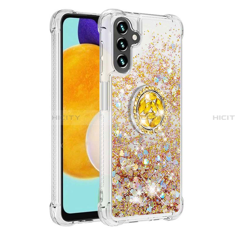 Coque Silicone Housse Etui Gel Bling-Bling avec Support Bague Anneau S01 pour Samsung Galaxy A13 5G Or Plus