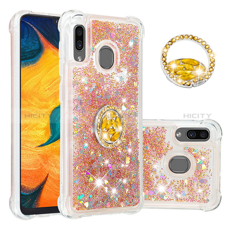 Coque Silicone Housse Etui Gel Bling-Bling avec Support Bague Anneau S01 pour Samsung Galaxy A20 Plus