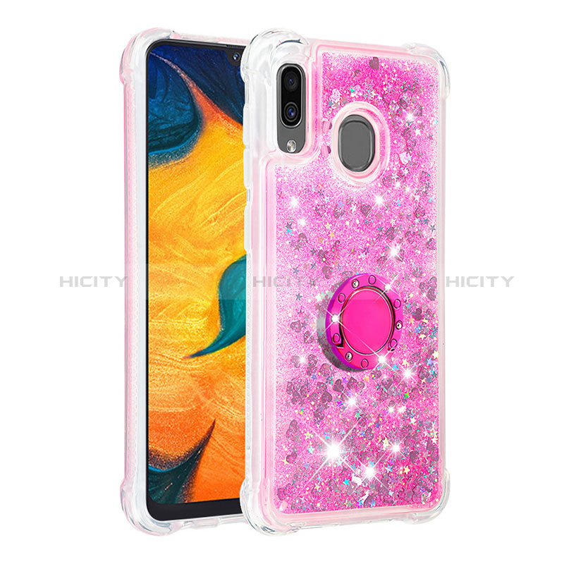 Coque Silicone Housse Etui Gel Bling-Bling avec Support Bague Anneau S01 pour Samsung Galaxy A20 Rose Rouge Plus