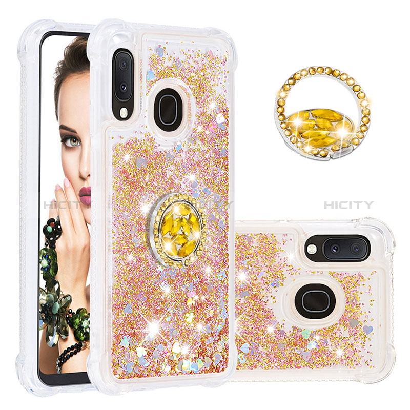 Coque Silicone Housse Etui Gel Bling-Bling avec Support Bague Anneau S01 pour Samsung Galaxy A20e Plus