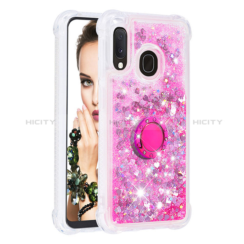 Coque Silicone Housse Etui Gel Bling-Bling avec Support Bague Anneau S01 pour Samsung Galaxy A20e Rose Rouge Plus