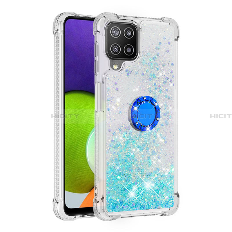 Coque Silicone Housse Etui Gel Bling-Bling avec Support Bague Anneau S01 pour Samsung Galaxy A22 4G Plus